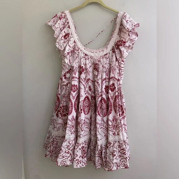 NWT Anthropologie Red and White Mini Dress Babydoll Mini Flutter White Red - Picture 7 of 8